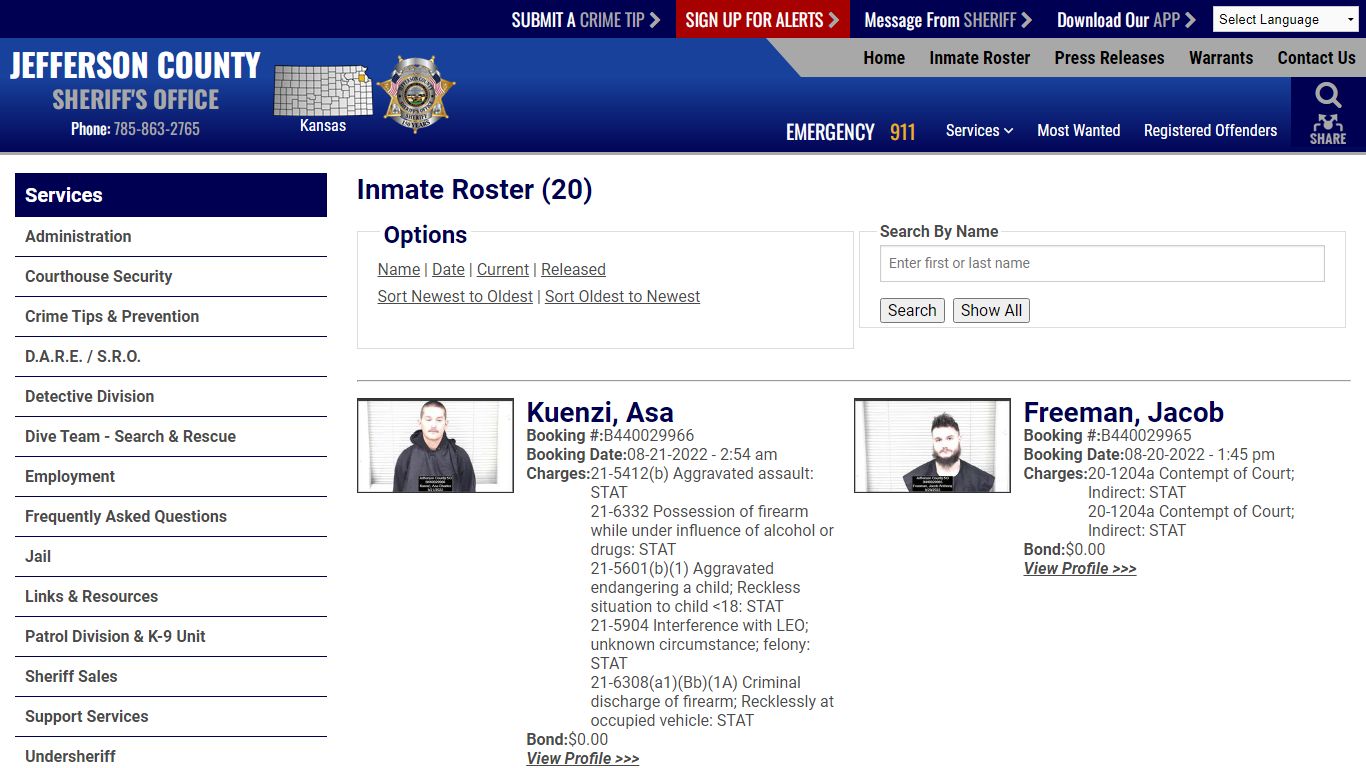 Inmate Roster - Jefferson County, Kansas Sheriff's Office