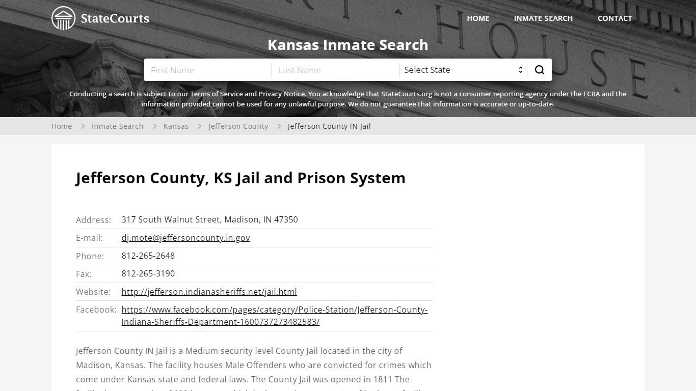 Jefferson County IN Jail Inmate Records Search, Kansas - StateCourts