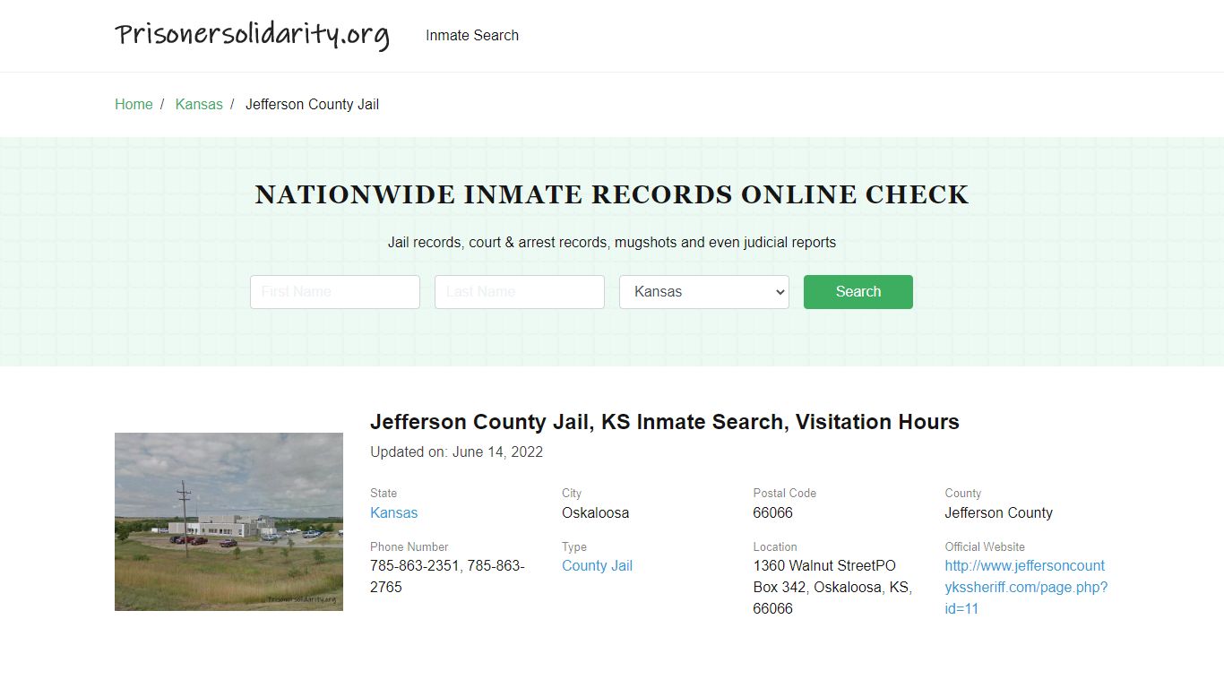 Jefferson County Jail, KS Inmate Search, Visitation Hours